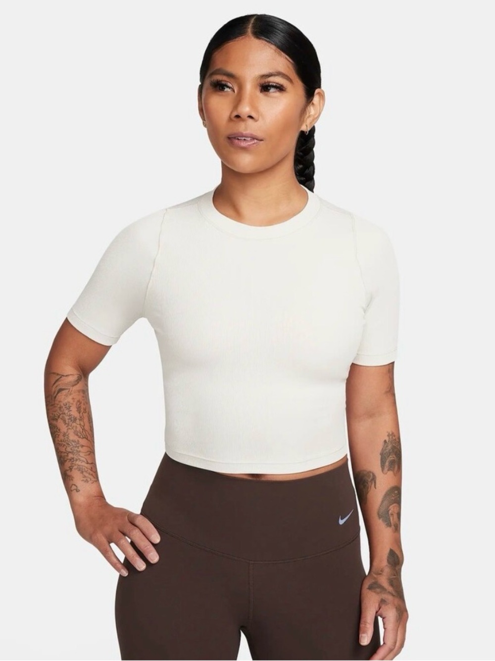 Nike Women’s Zenvy Cropped White Ribbed Top Medium Form Fitting Dri-Fit